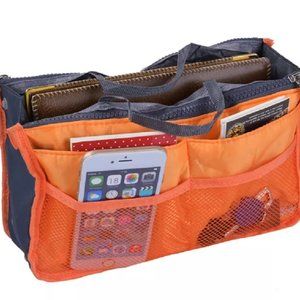 Women Multi-Pocket Travel Handbag Organizer Insert w Zipper Handles Purse Liner